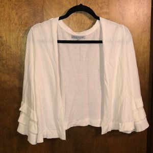 Cream ruffle sleeve shirt cardigan